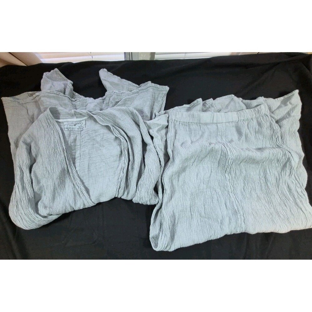 Grizas Open Front Crinkled Linen Cardigan And Skirt Set Women's Size M Blue Gray